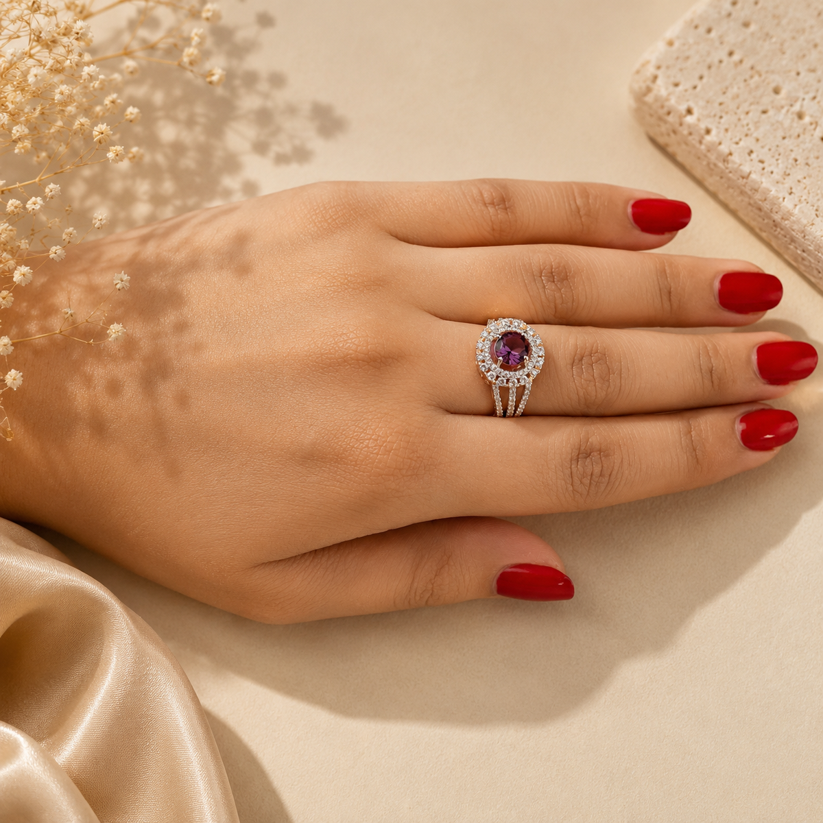 FDR0005 - Purple Halo Gemstone Ring