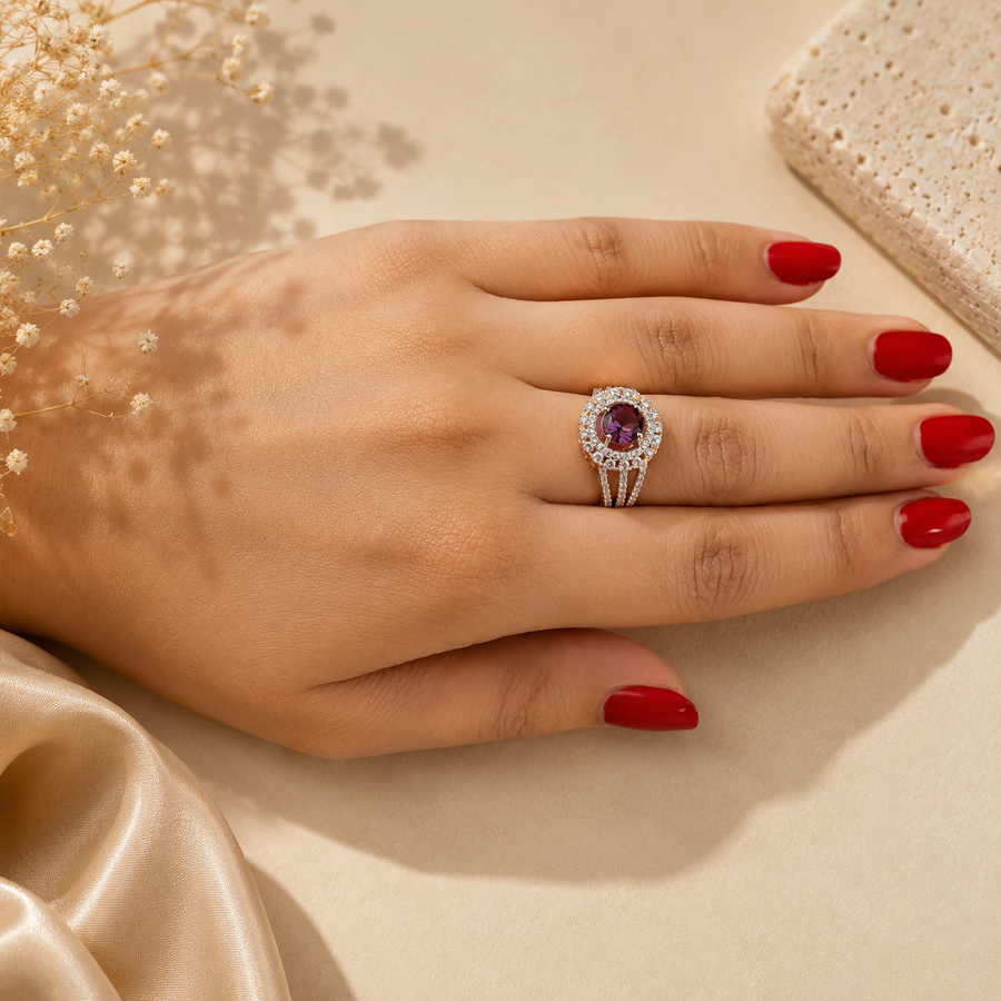 FDR0005 - Purple Halo Gemstone Ring