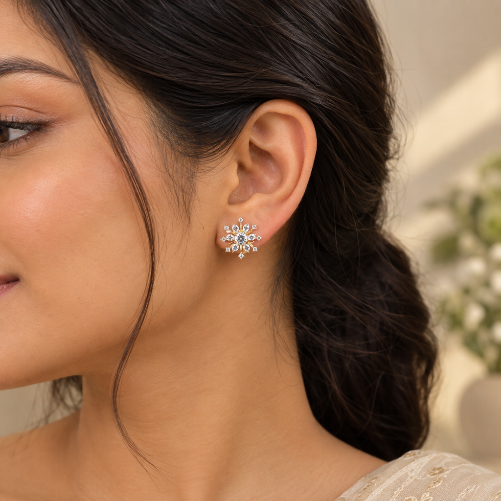 ERD0013 - Floral Snowflake Diamond Earrings