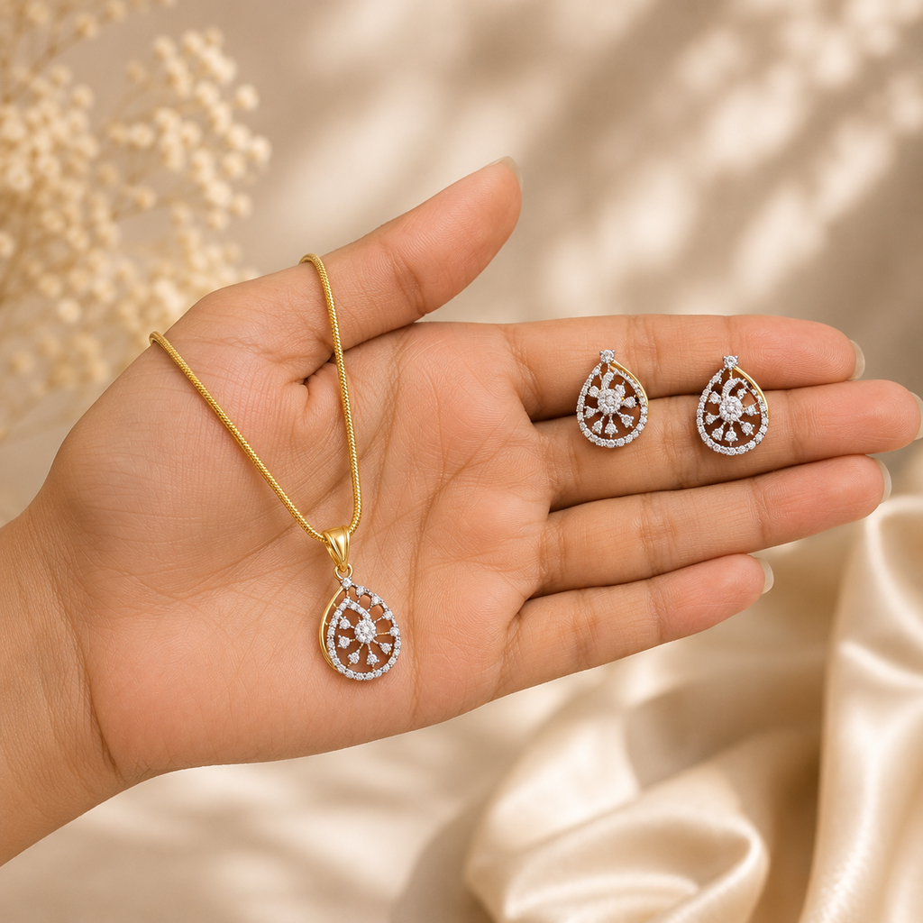 Teardrop CZ Pendant Necklace Set – PD0019