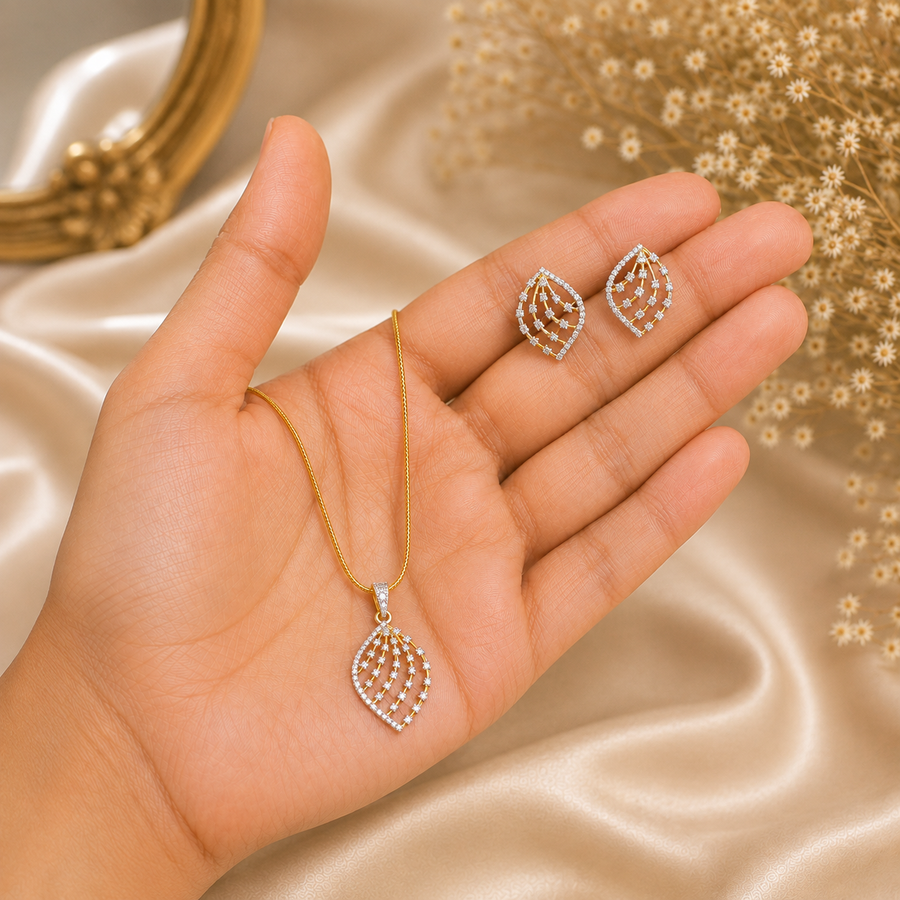 Leaf CZ Pendant Necklace Set – PD0011
