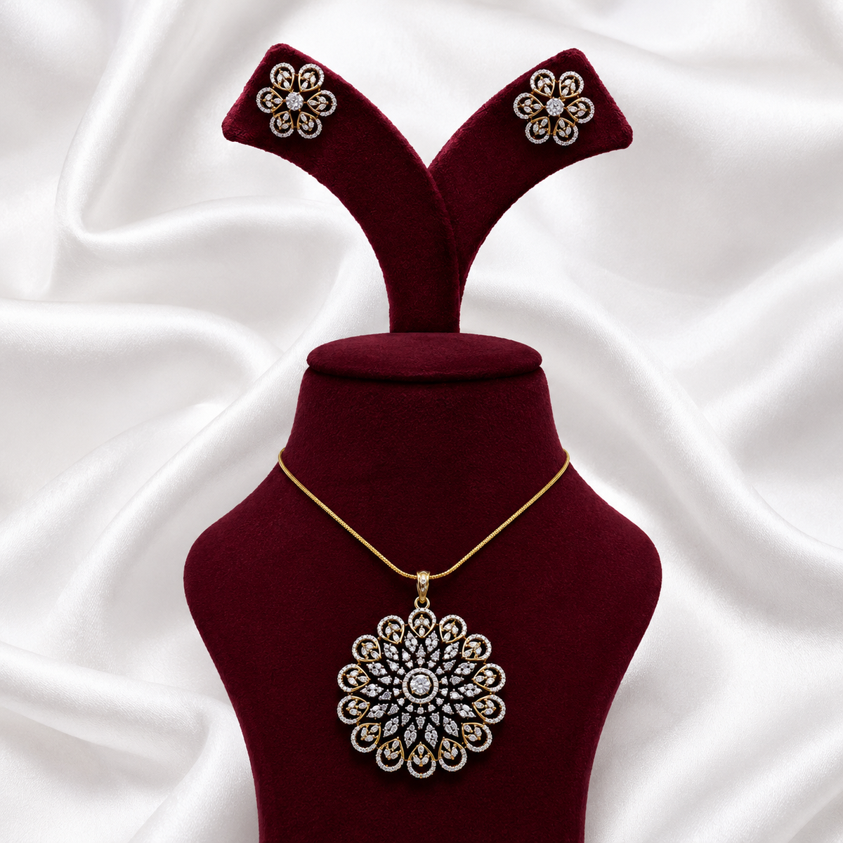 Floral CZ Pendant Necklace Set – PD0007