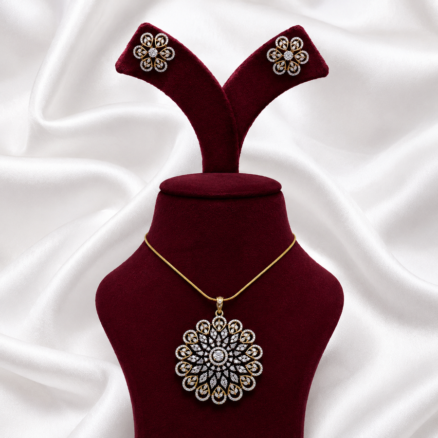 Floral CZ Pendant Necklace Set – PD0007