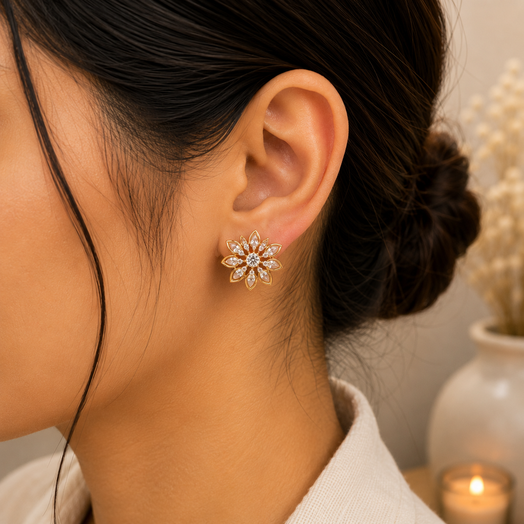 ERD0017 - Floral Diamond Stud Earrings