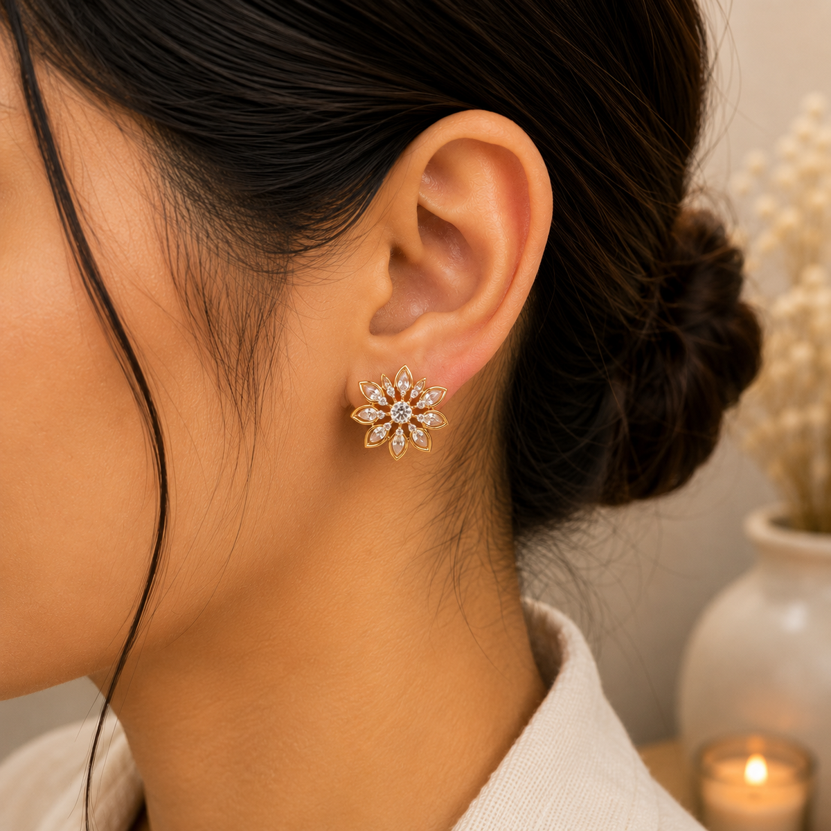 ERD0017 - Floral Diamond Stud Earrings