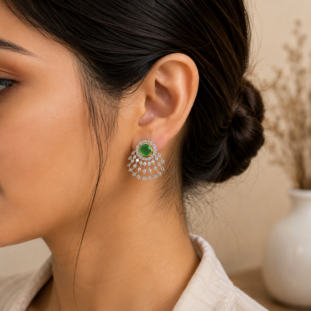 ERD0019 - Emerald Halo Diamond Drop Earrings