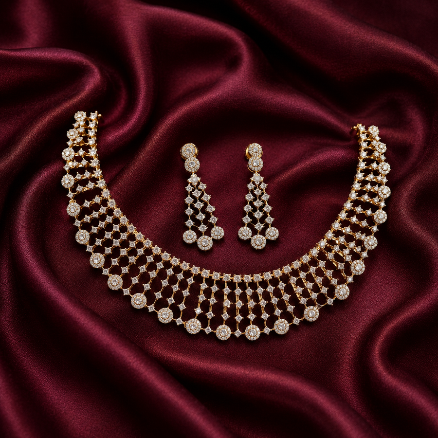 Elegant Diamond Mesh Necklace Set – ND0006