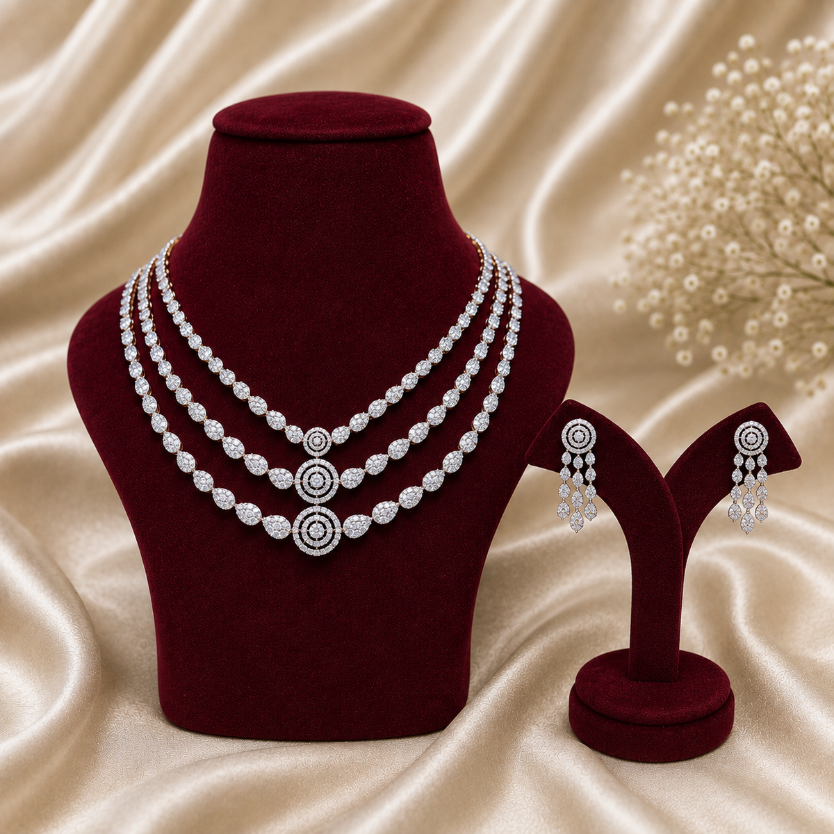 Triple-Layer Diamond Necklace Set – ND0004