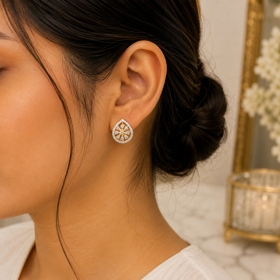 ERD0024 - Teardrop Floral Diamond Stud Earrings –