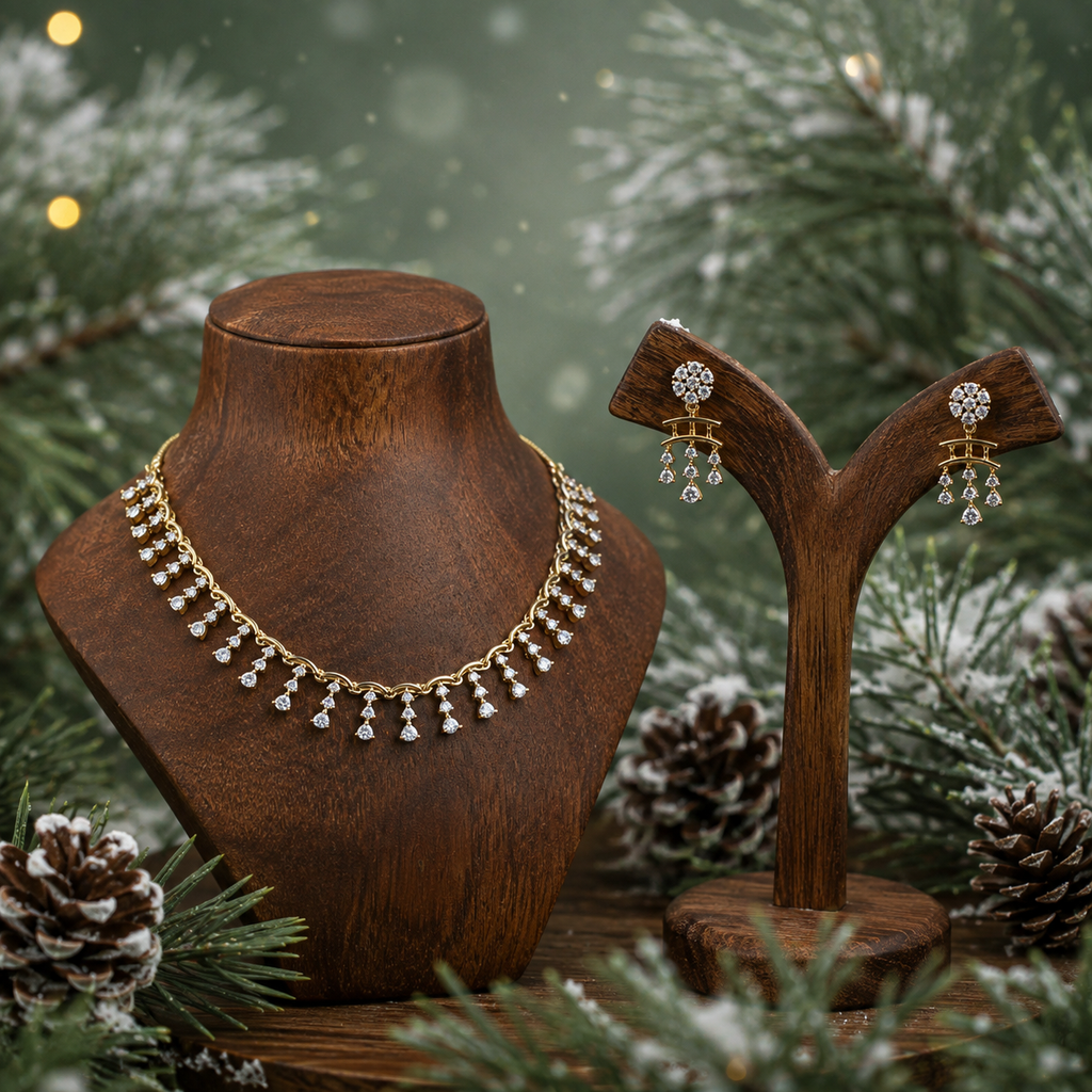 Graceful Diamond Fringe Necklace Set – ND0012