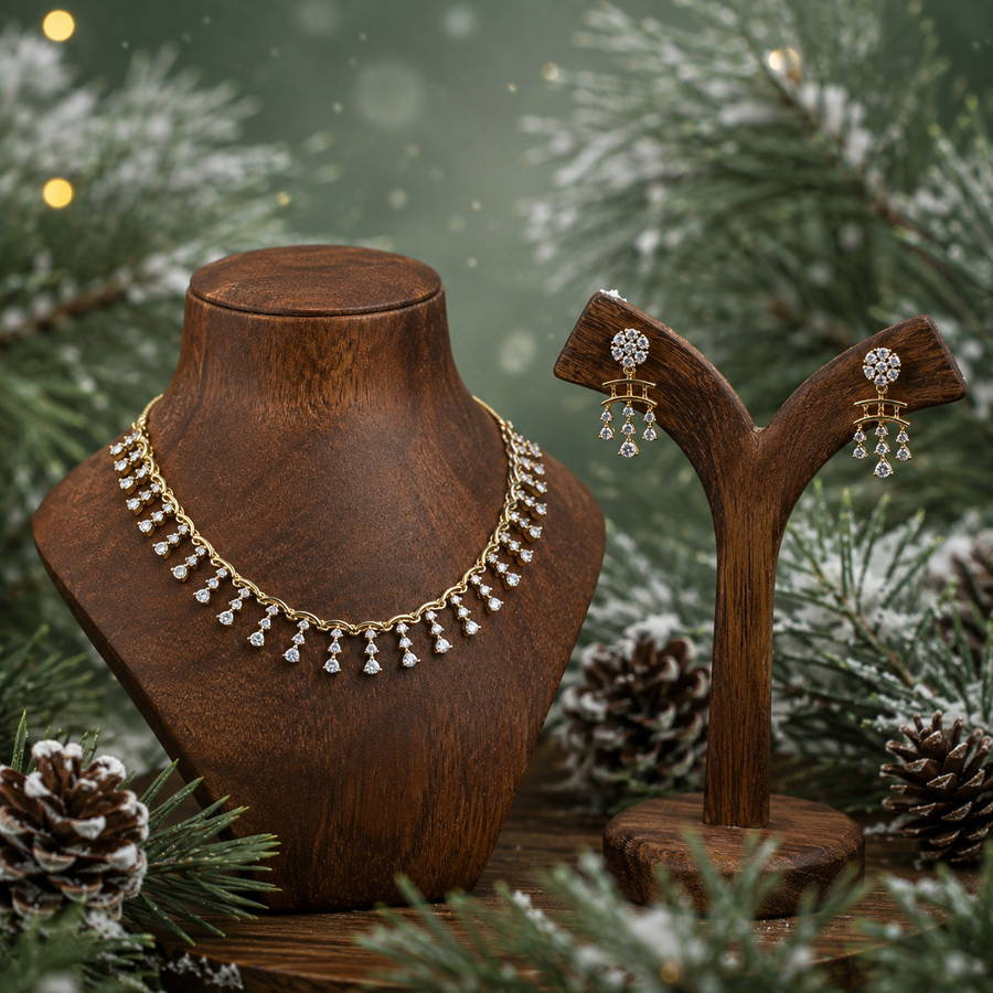 Graceful Diamond Fringe Necklace Set – ND0012