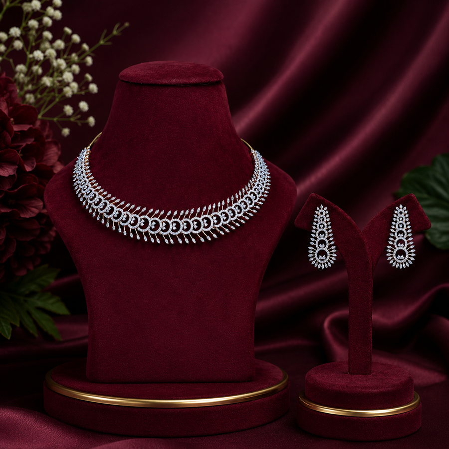 Regal Diamond Leaf Necklace Set – ND0007