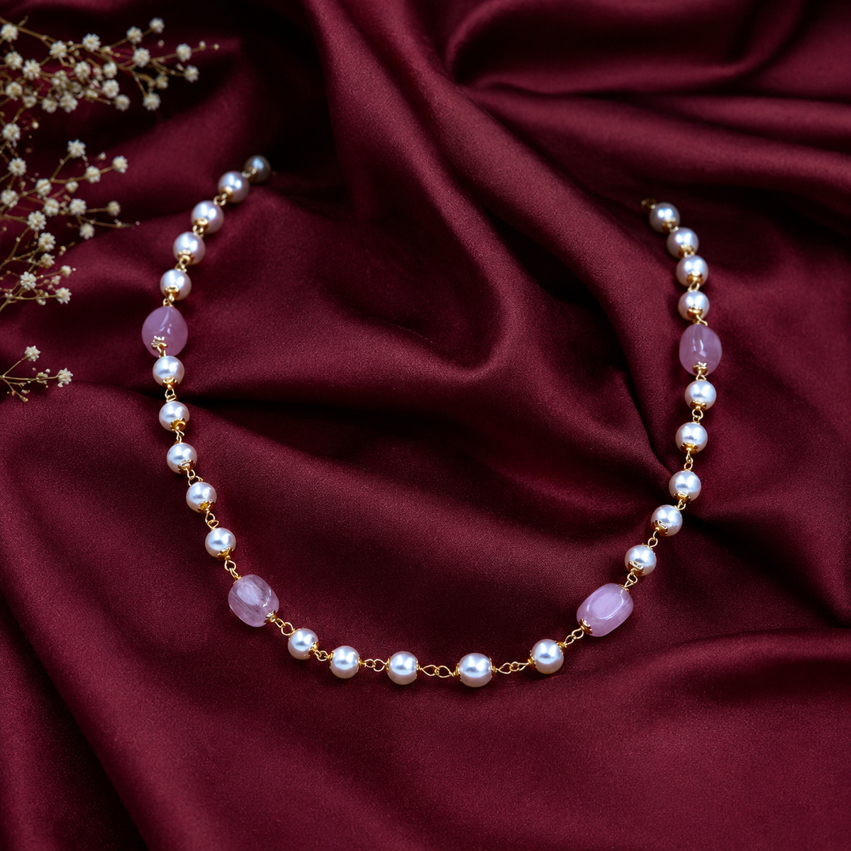 Pearl &amp; Blush Bead Necklace – ND0029