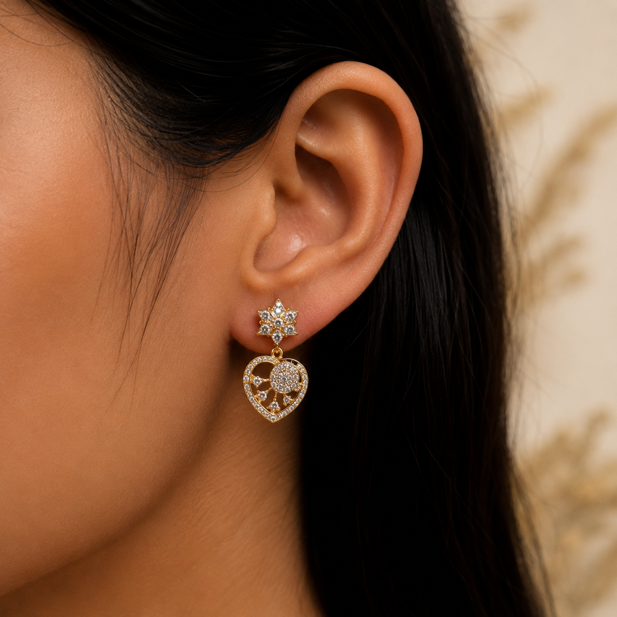ERD0006 - Floral Heart Diamond Drop Earrings