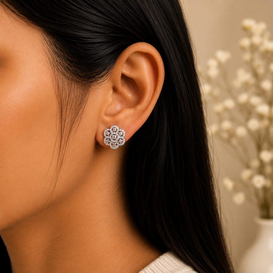 ERD0008 - Floral Diamond Stud Earrings