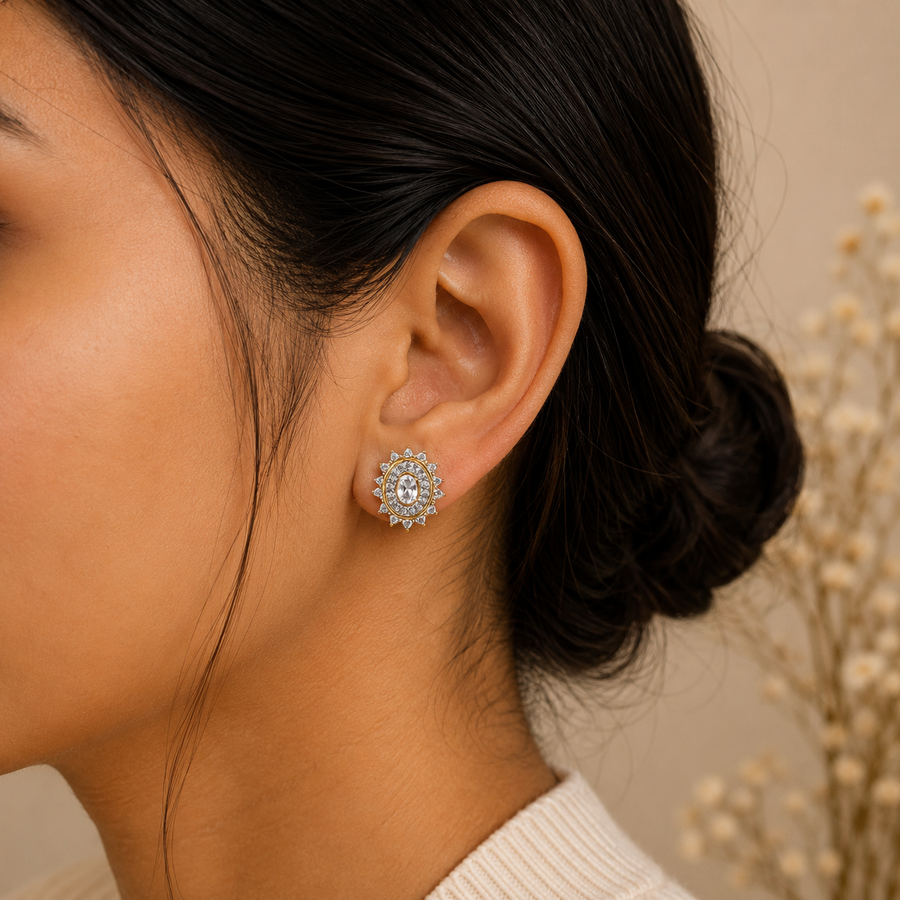 ERD0009 - Oval Halo Diamond Stud Earrings