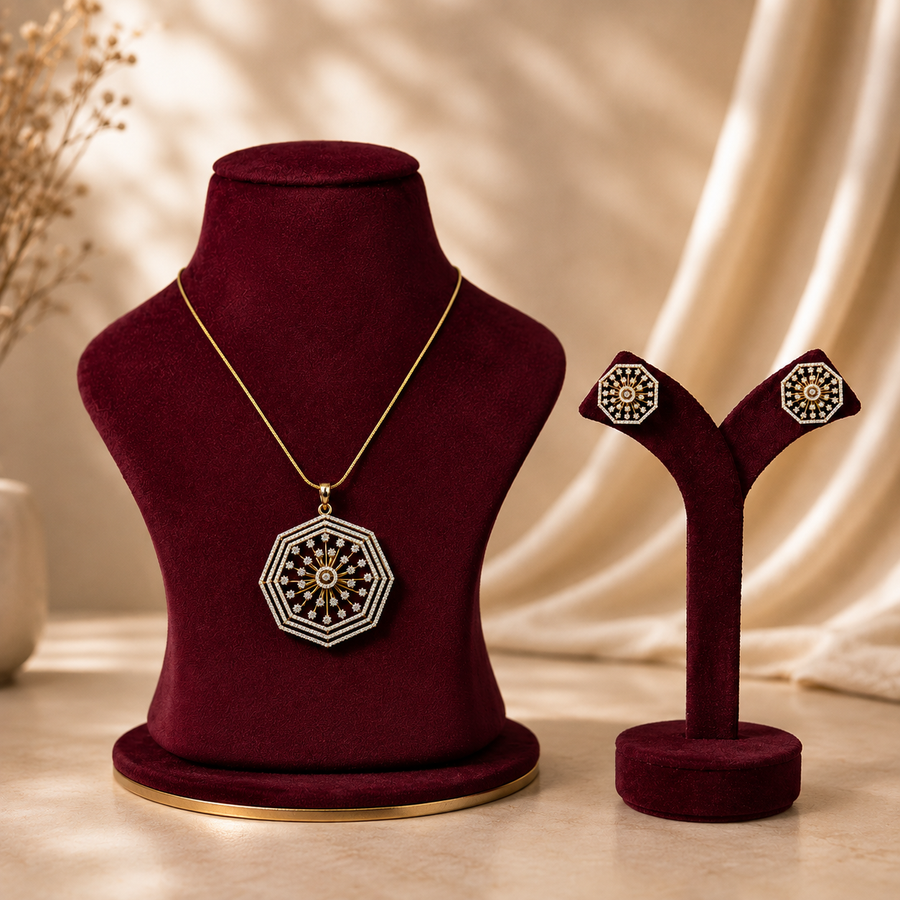 Octagonal CZ Pendant Necklace Set – PD0022