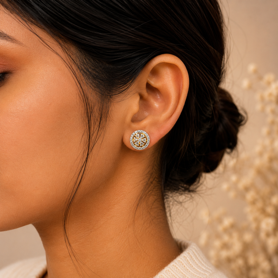 ERD0011 - Floral Halo Diamond Stud Earrings