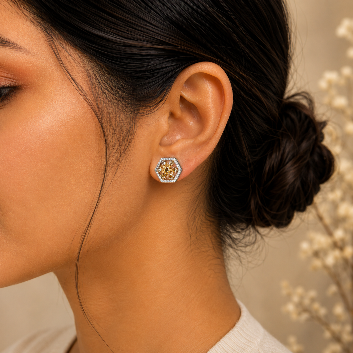 ERD0012 - Hexagonal Diamond Stud Earrings