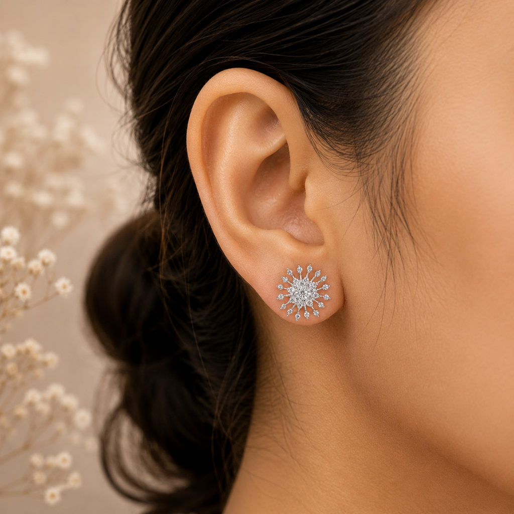 Radiant Sunburst Diamond Stud Earrings – ERD0043