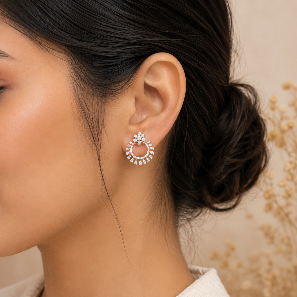 Elegant Halo Circle Diamond Stud Earrings – ERD0049