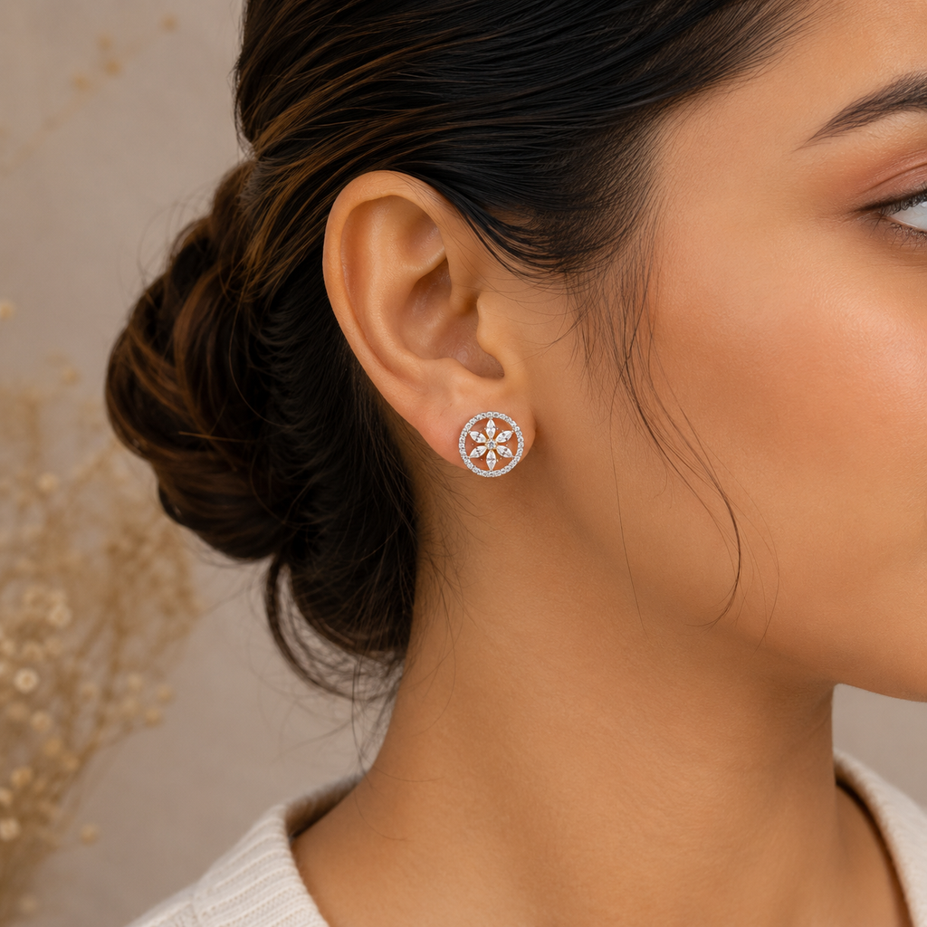 Floral Halo Round Diamond Stud Earrings – ERD0051