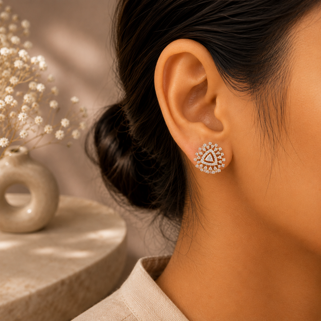 Geometric Halo Triangle Diamond Stud Earrings – ERD0050