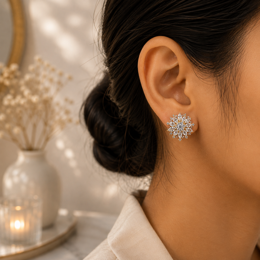 Radiant Snowflake Diamond Stud Earrings – ERD0053