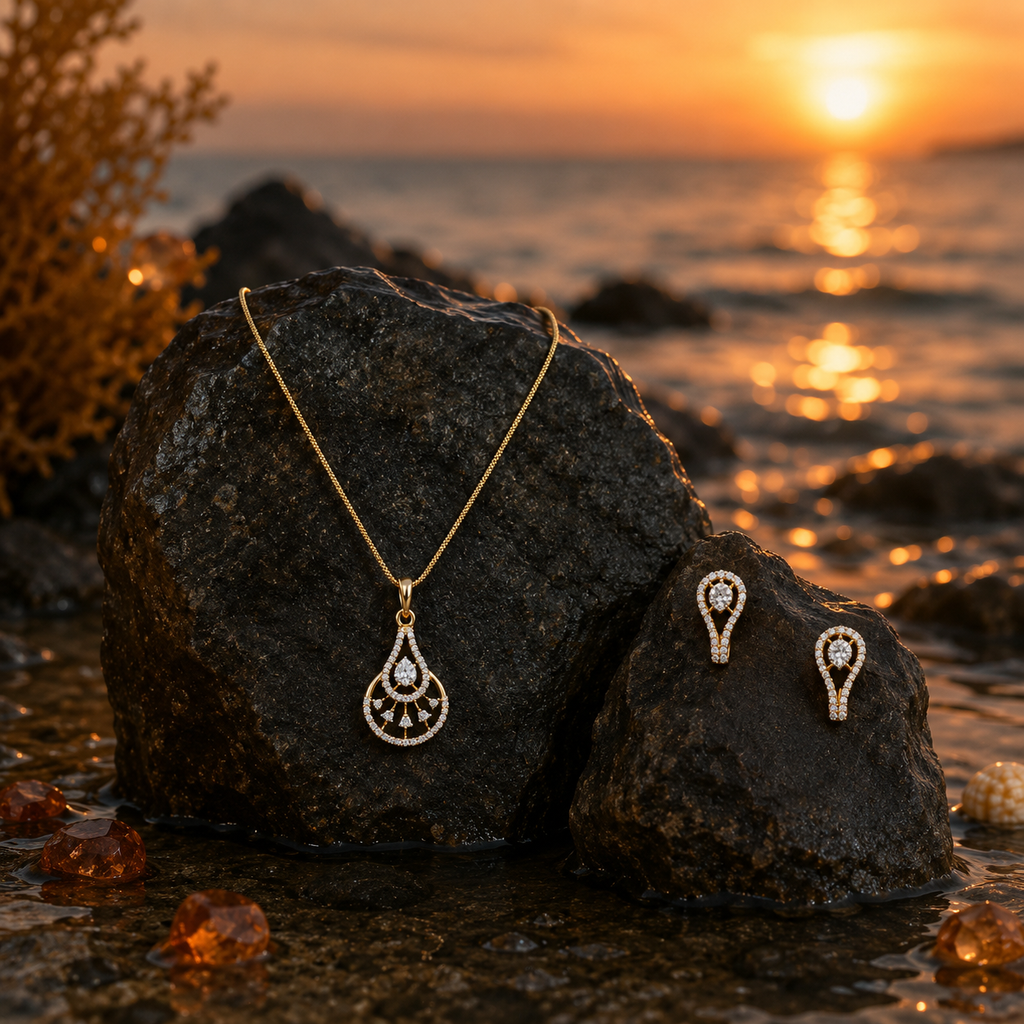 Elegant Teardrop CZ Pendant Necklace Set – PD0027