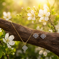 Floral Diamond-Shaped CZ Pendant Necklace Set – PD0033