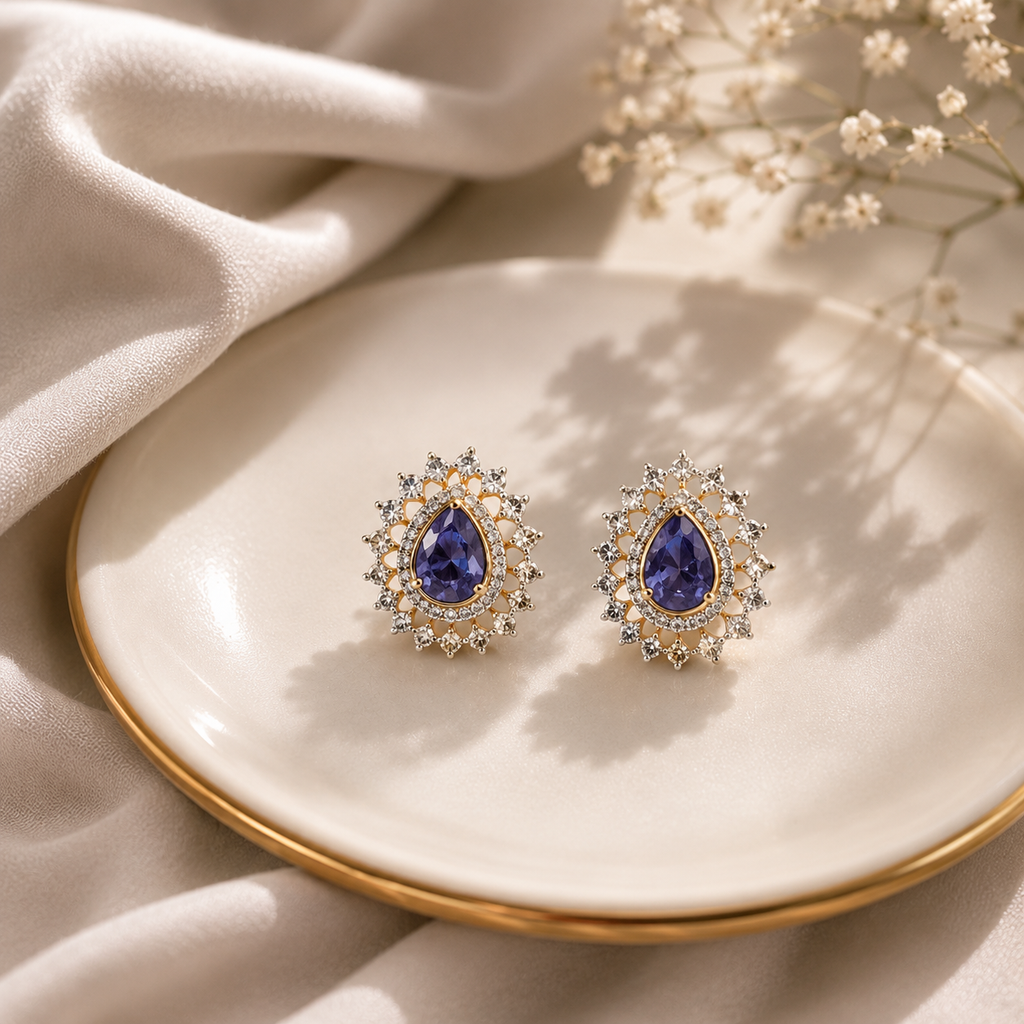 Royal Amethyst Halo Pear Stud Earrings – ERD0056