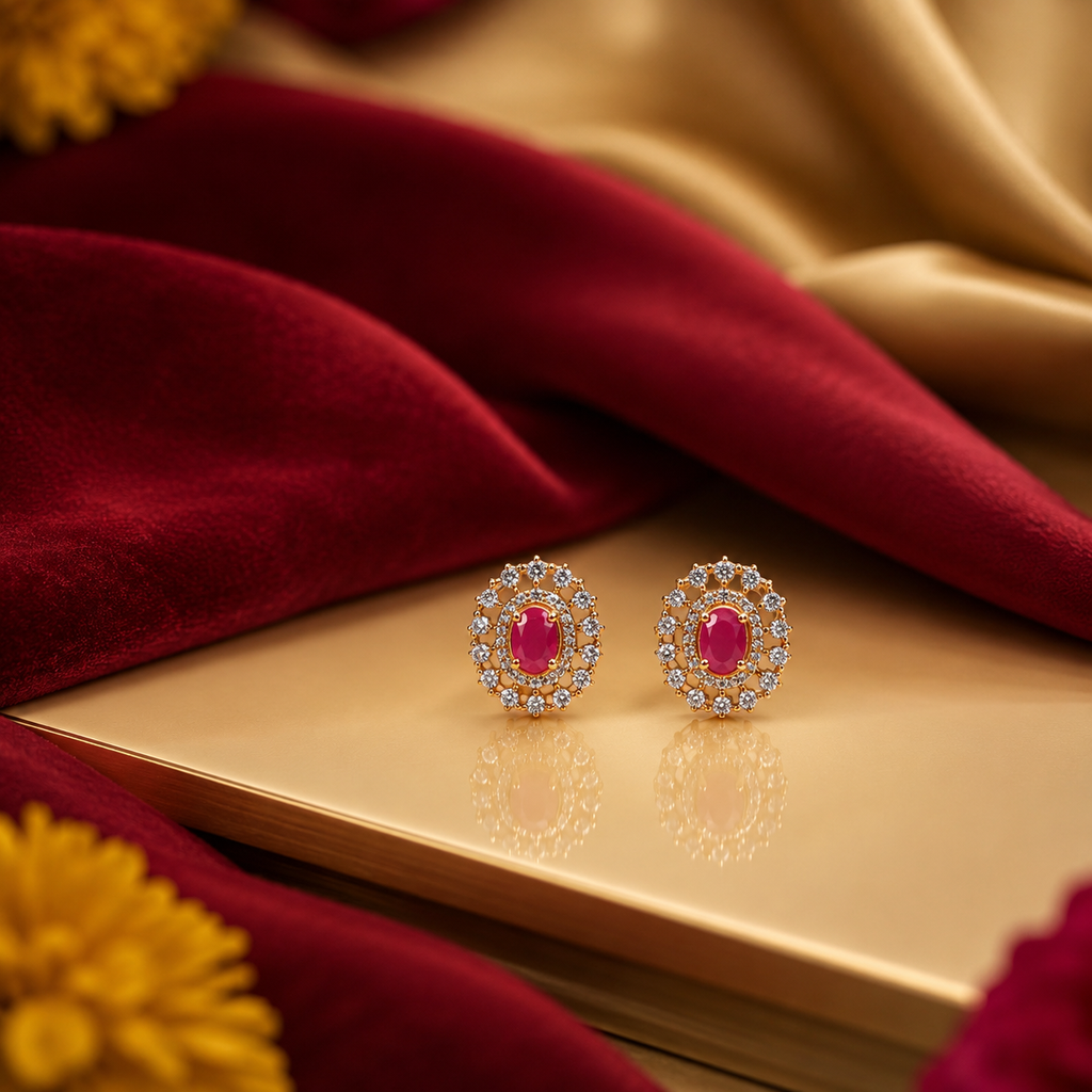 Ruby Halo Oval Stud Earrings – ERD0057