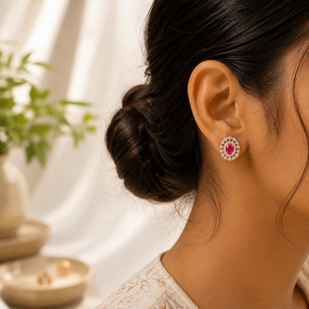 Ruby Halo Oval Stud Earrings – ERD0057