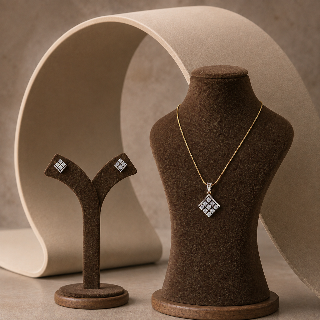Geometric Cubic Zirconia Pendant Necklace Set – PD0040