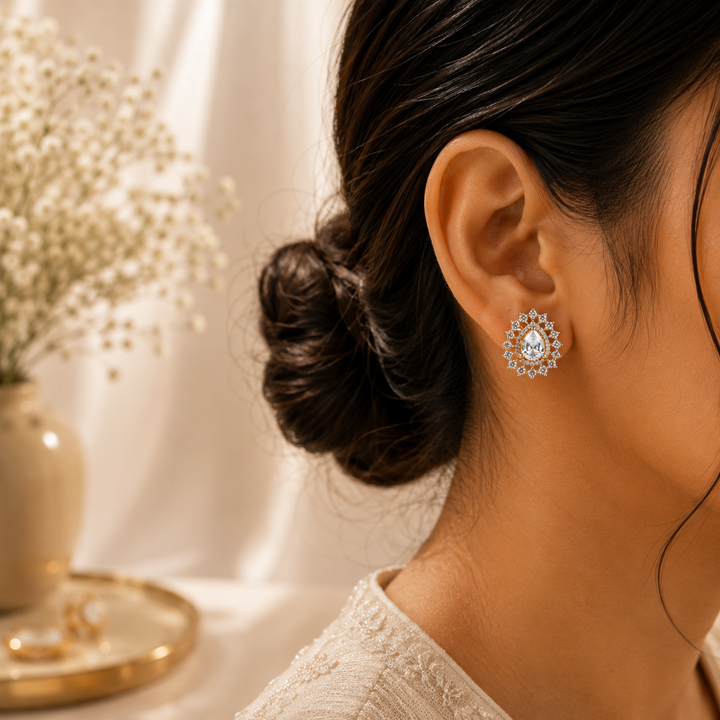 Pear Halo Stud Earrings – ERD0058