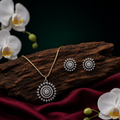 Round Floral CZ Pendant Necklace Set – PD0048