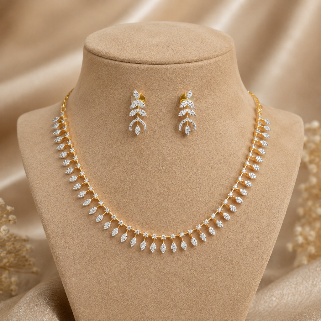 Minimal Leaf Drop Diamond Necklace Set – ND0014