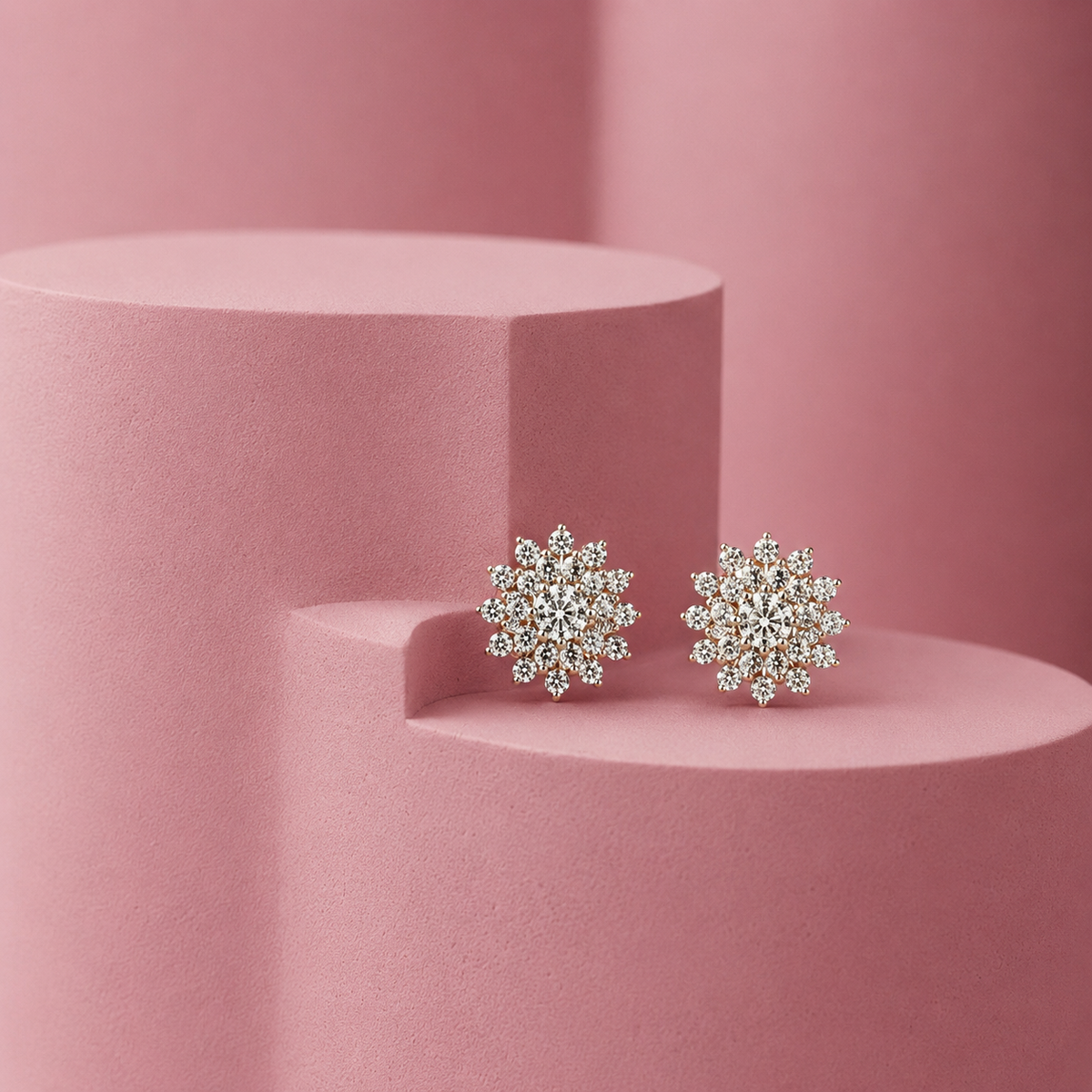 ERD0029 - Floral Diamond Cluster Stud Earrings