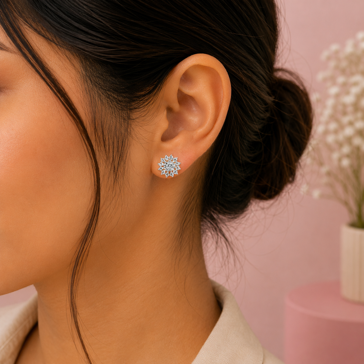 ERD0029 - Floral Diamond Cluster Stud Earrings