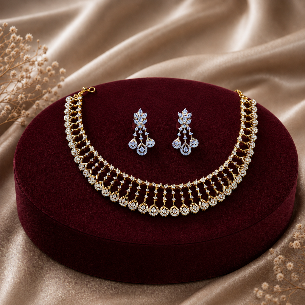 Royal Teardrop Diamond Necklace Set – ND0016