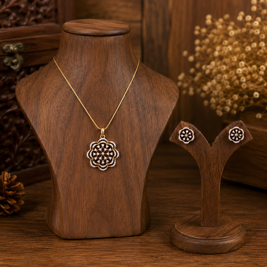 Floral CZ Pendant Necklace Set – PD0001