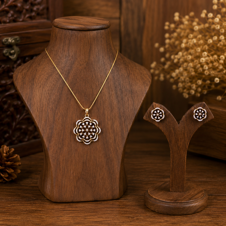 Floral CZ Pendant Necklace Set – PD0001