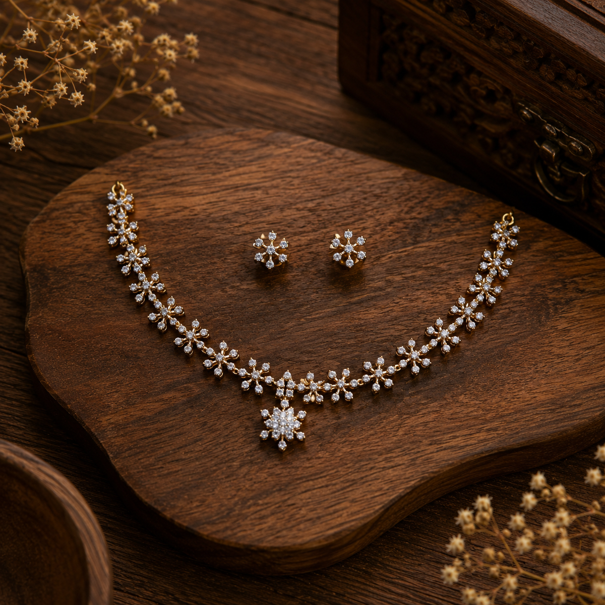 Floral Diamond Pendant Necklace Set – ND0009