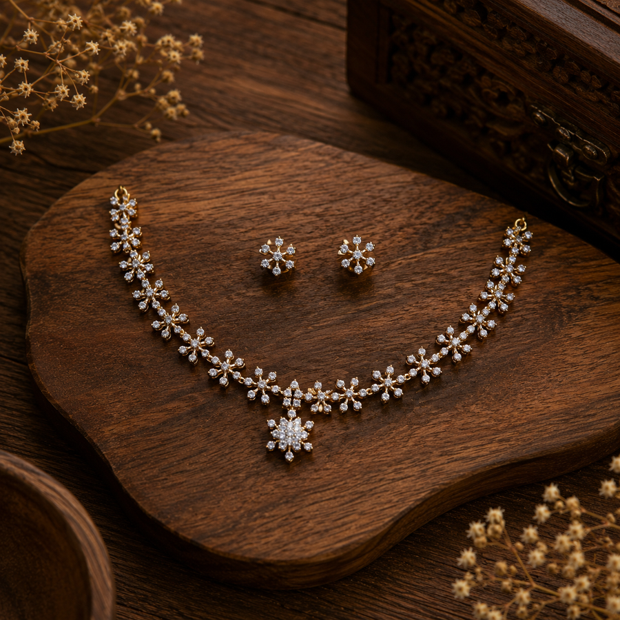 Floral Diamond Pendant Necklace Set – ND0009