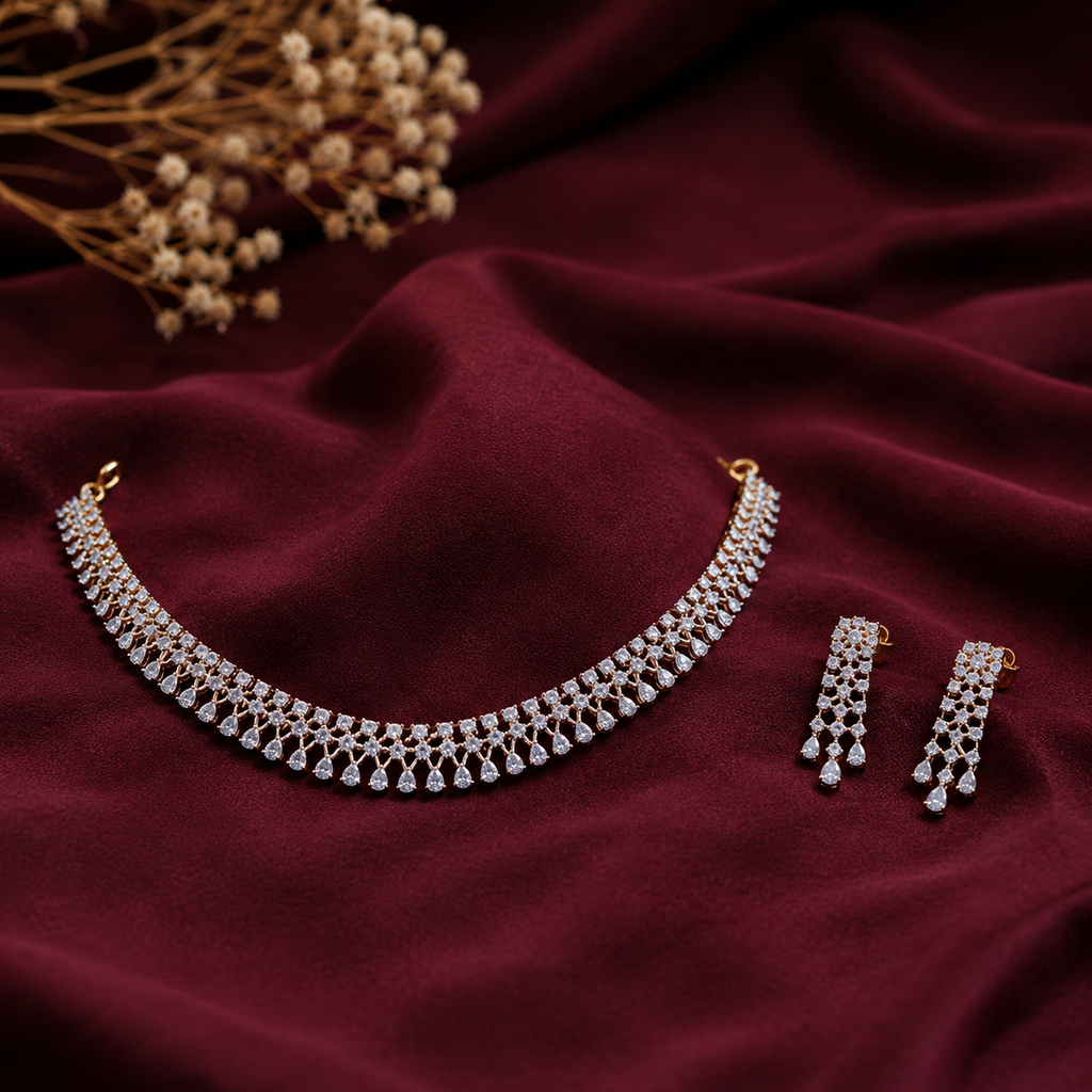 Elegant Diamond Choker Necklace Set – ND0011