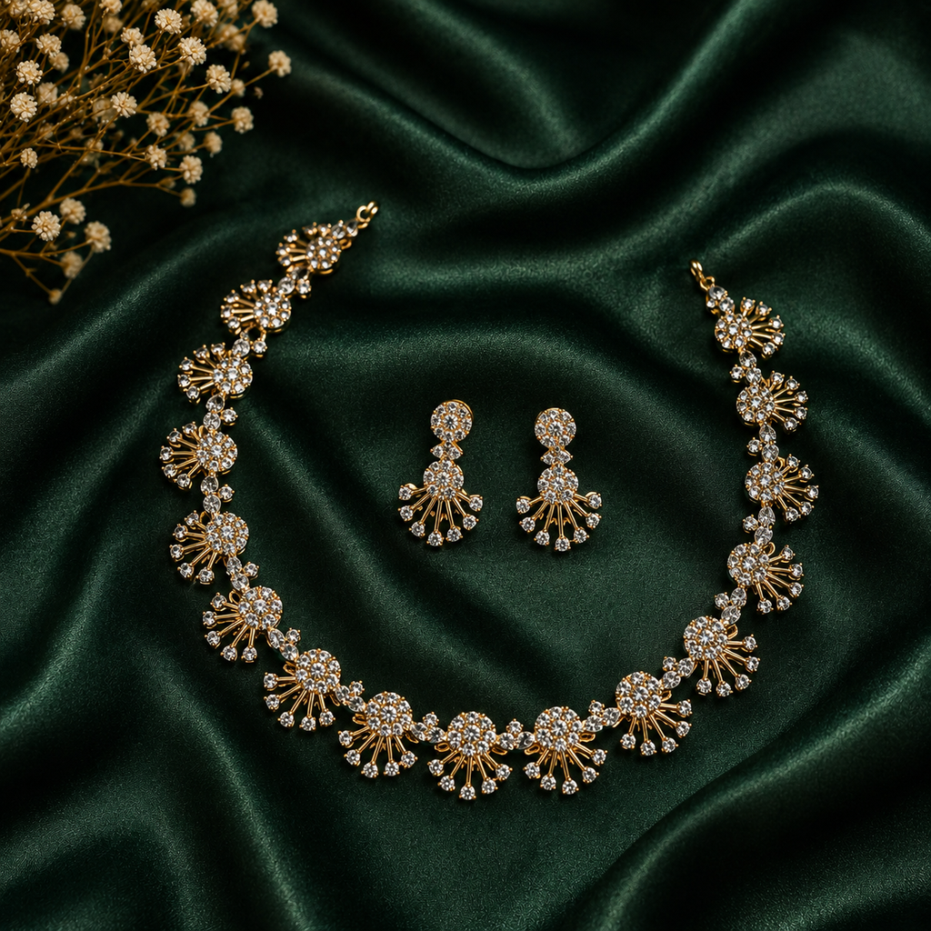 Floral Bloom Diamond Necklace Set – ND0020