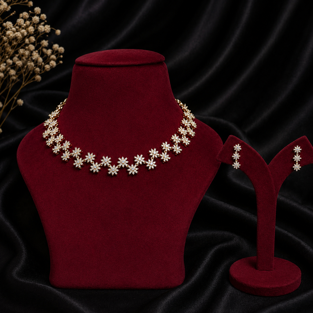 Floral Sparkle CZ Necklace Set – ND0027