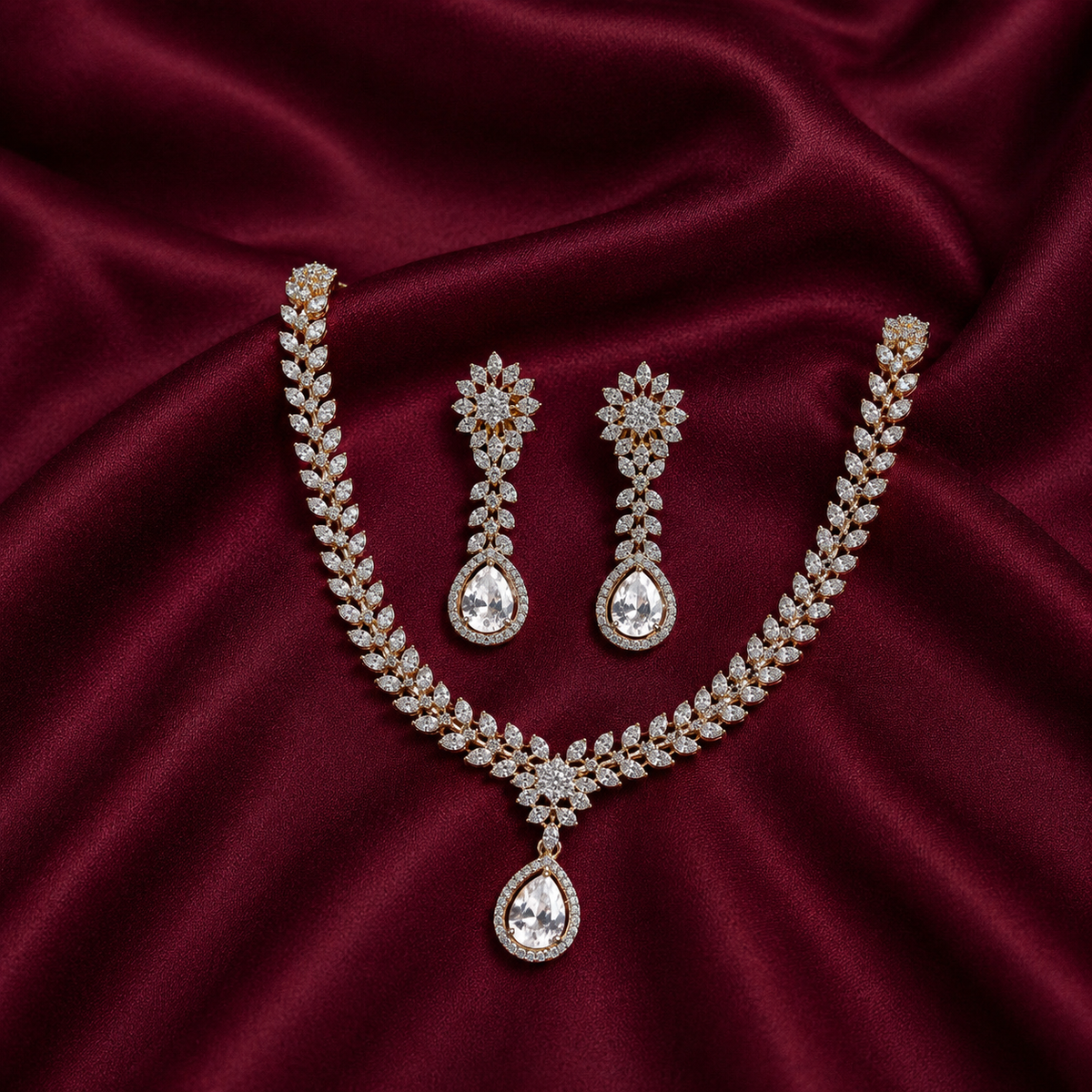 Classic Pear Drop Diamond Necklace Set – ND0019