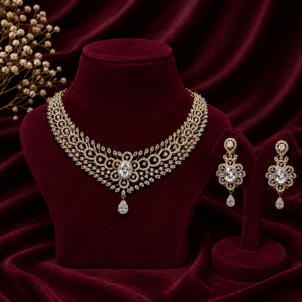 Royal Crystal Diamond Necklace Set – ND0022