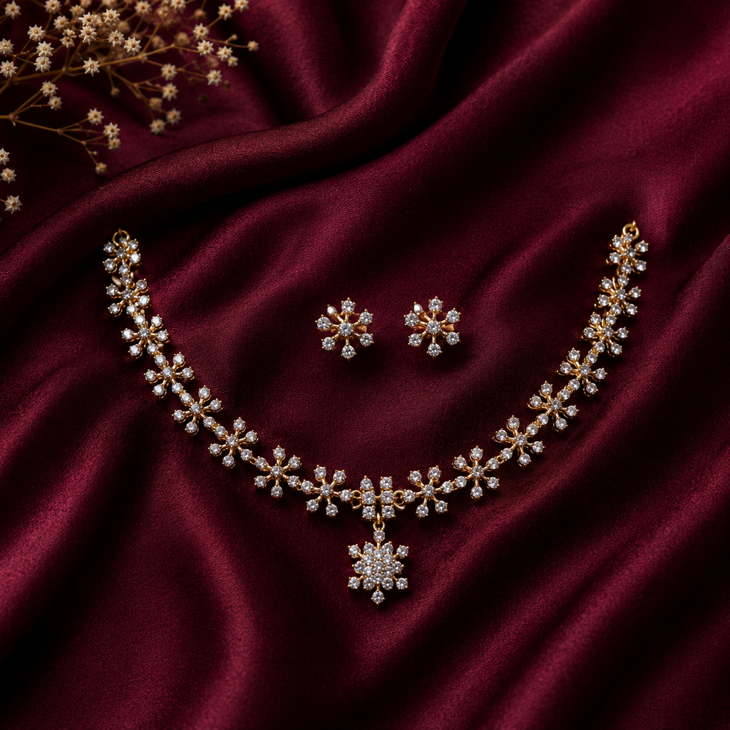 Floral Diamond Pendant Necklace Set – ND0009